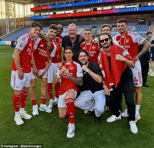 Piers Morgan responds in row over Arsenal’s celebrity fans being on the pitch for Premier League trophy lift