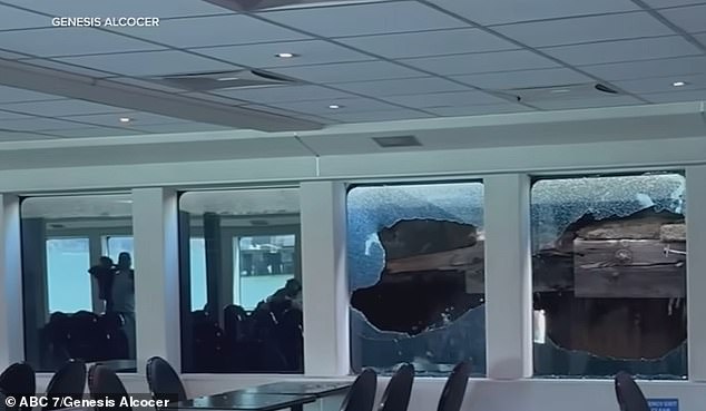 Terrifying moment ferry taking passengers from Alcatraz smashes into pier leaving shattered glass flying everywhere