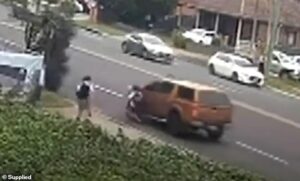 Shocking moment schoolboy, 12, falls to the ground in agony after being allegedly struck by a Nissan Navara