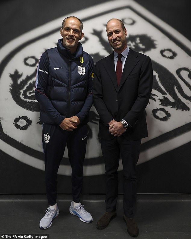 Is William England’s lucky mascot? Prince meets Three Lions manager Thomas Tuchel and tells him he’s ‘closing in’ on winning World Cup – after witnessing Aston Villa Euro glory