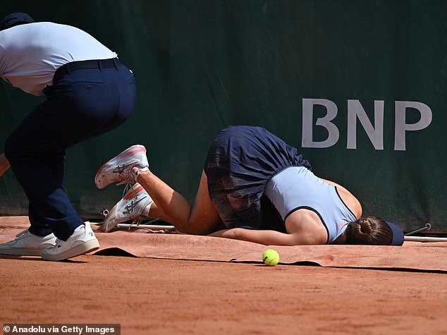 Row breaks out at French Open after player forced to retire injured after tripping over advertising board and hurting their ankle – as British star Katie Boulter hits out on social media
