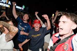 Arsenal fans take over Budapest ahead of tonight’s Champions League final against Paris St Germain as 4,000 police prepare for trouble