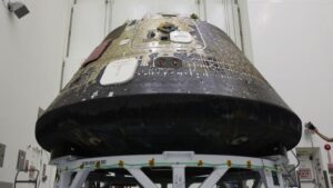 The charred hull of Artemis 2’s Orion photo of the day for May 8, 2026