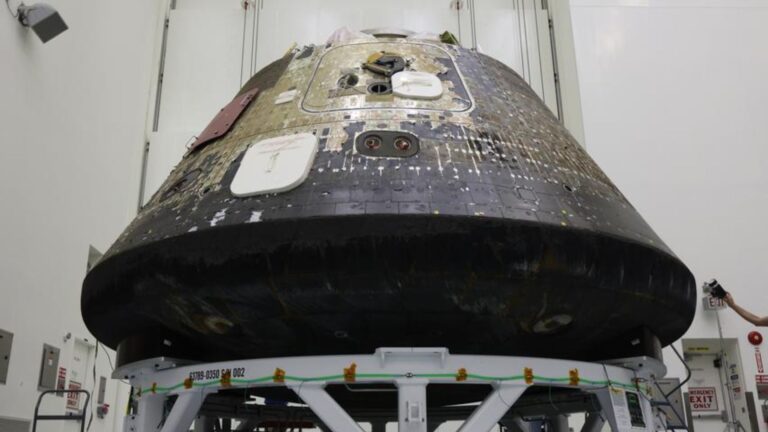 The charred hull of Artemis 2’s Orion photo of the day for May 8, 2026