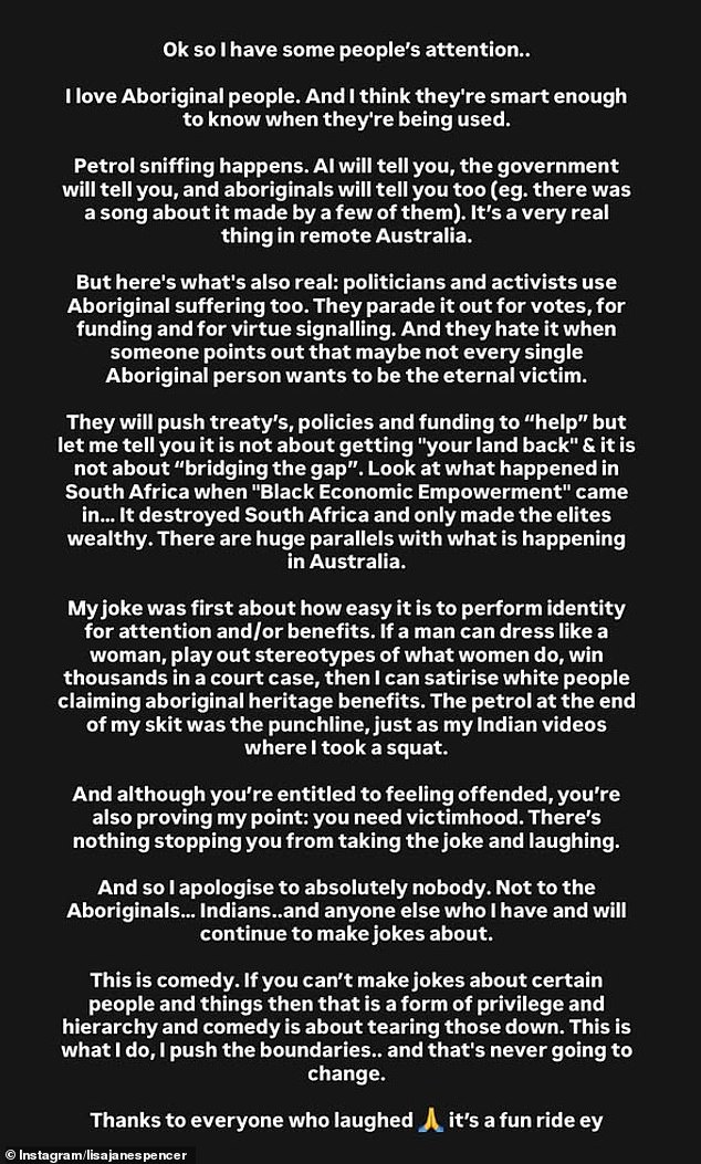 Comedian under fire over her satirical video in which she dressed up as an Aboriginal and sniffed petrol hits back at critics: ‘I apologise to nobody’