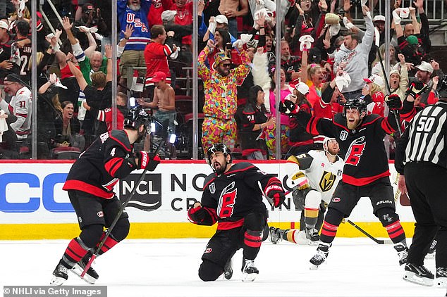 Hurricanes complete epic comeback over Golden Knights in OT to even Stanley Cup Finals at 1-1