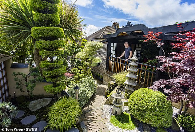 Turning Japanese! Man spends £20,000 transforming his back yard into stunning Oriental garden complete with water dragon, monk’s Zen space and perfect bonsai trees