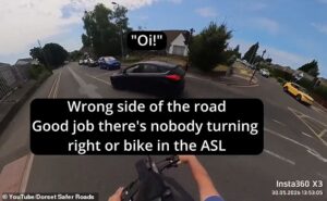 Moment new ‘Cycling Mikey’ angrily clashes with driver after they BOTH pull out at a junction… so who’s right?