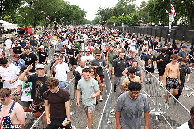 Thousands cram into huge lines as they flood to White House hours before UFC Freedom 250 as storms threaten Trump’s birthday extravaganza