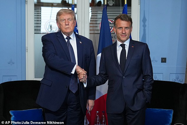 UFC fight-fatigued Trump sounds hoarse during uncomfortable meeting with Macron as Iran deal hangs over G7 summit