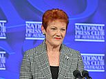 Pauline Hanson’s National Press Club speech is sabotaged: Frantic scramble as protest banner appears behind her during biggest speech of her career – as she slams Welcome to Countries and calls for ‘monoculture’