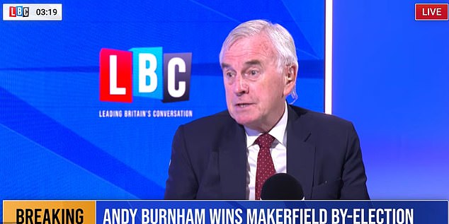 Tears of joy for Corbyn’s shadow chancellor as he says Andy Burnham’s by-election win is a chance to ‘redistribute wealth’