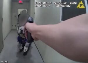 Horrifying LAPD bodycam shows cop shoot at helpless dog FOUR times as owner lets out blood-curdling screams