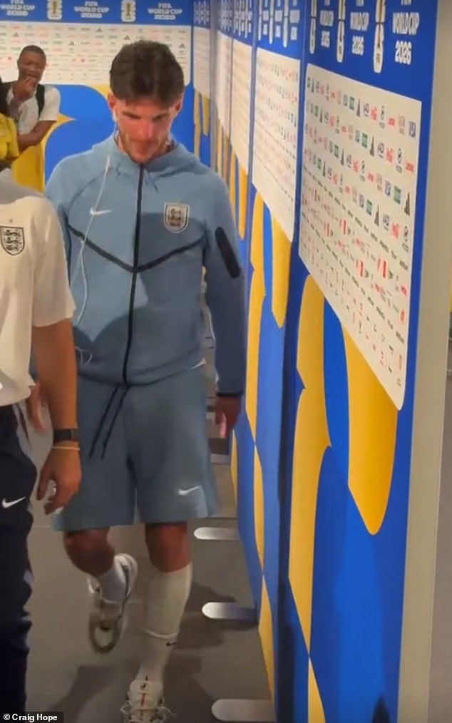 Declan Rice sparks fresh injury concerns as England star is spotted with calf strapping after bruising World Cup stalemate against Ghana