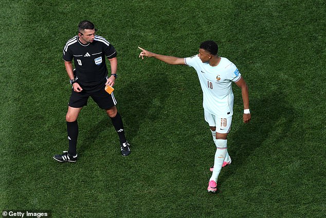 Astonishing moment France’s ‘dictator’ captain Kylian Mbappe orders English referee Michael Oliver to hand his armband to France team-mate during thumping win over Norway