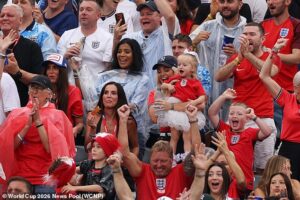 England’s WAGs celebrate with players in the stands after Three Lions beat Panama in New York to top their World Cup group