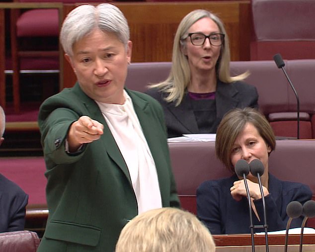 Penny Wong points her finger at Liberal as she’s called a ‘mean girl’ after mocking Jane Hume’s Sky News slip-up