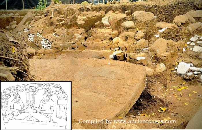 Unusual Veracruz Monolith Illustrates People Receiving Sacred Liquid From A Divine Source Above Them