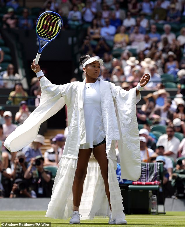 Naomi Osaka back in her full kimono as part of her traditional Japanese dress-inspired Wimbledon walk-on look – as Grand Slam star sparks catwalk copycats on both sides of the draw