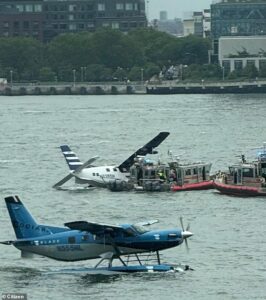 Small plane carrying eight people from the Hamptons CRASHES into East River in New York City