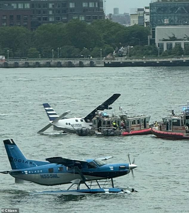 Small plane carrying eight people from the Hamptons CRASHES into East River in New York City