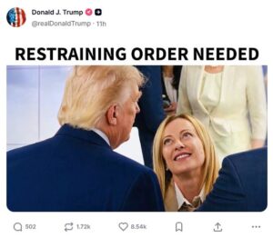Trump reignites feud with Giorgia Meloni as he mocks Italian PM with ‘restraining order needed’ picture ahead of crunch Nato summit