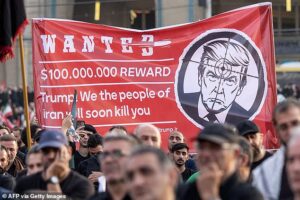 Chilling Iranian mob parades posters of Trump and top allies with seven-word death threat