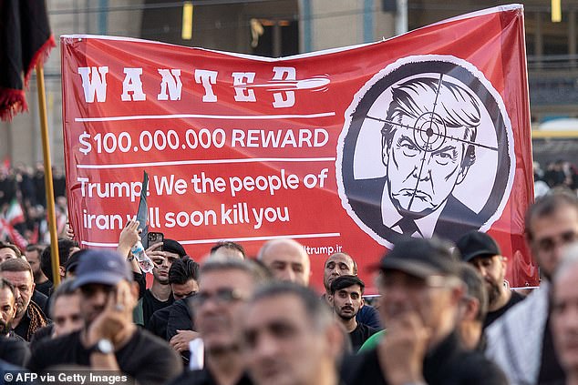 Chilling Iranian mob parades posters of Trump and top allies with seven-word death threat