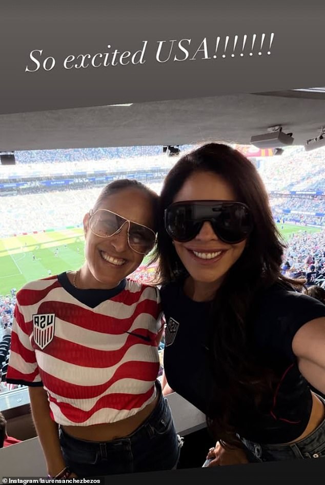 Lauren Sanchez shares smiling selfies as she and husband Jeff Bezos join US fans for World Cup match
