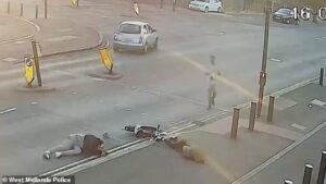 Moment e-scooter rider leaves woman crossing the road seriously injured after ploughing into her before callously riding away – as figures show payouts from crashes reach £110million