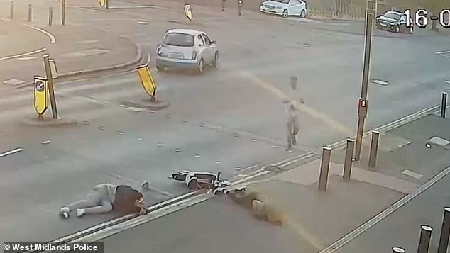 Moment e-scooter rider leaves woman crossing the road seriously injured after ploughing into her before callously riding away – as figures show payouts from crashes reach £110million