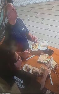 Oaf who outraged New England by chewing with his mouth open and hurling food on bakery floor is unmasked as MILLIONAIRE grandpa: Raging sister threatens to give him eye-watering punishment