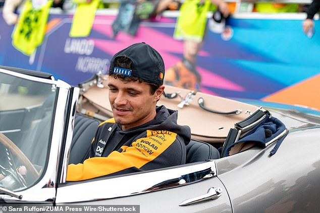 Lando Norris makes a flying getaway after being busted enjoying a late-night date with controversial influencer Alix Earle at a London club as she makes an impression on the F1 star in a very low-cut dress