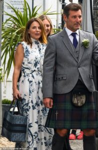 Geri and Christian Horner arrive for F1 ace David Coulthard’s wedding to Swedish model 20 years his junior in star-studded ceremony in Scotland