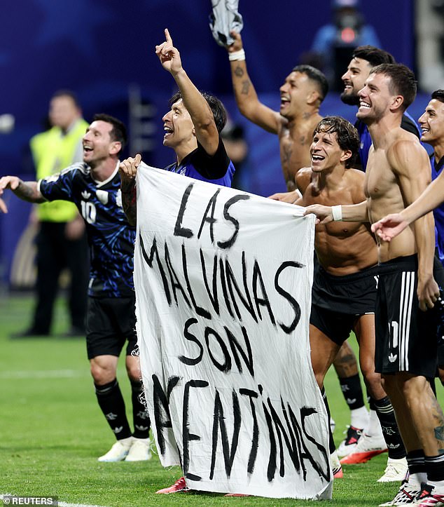 Argentina’s new Falklands insult as it files complaint over ‘illegal’ Royal Navy ship near islands after players held Malvinas banner in wake of World Cup win