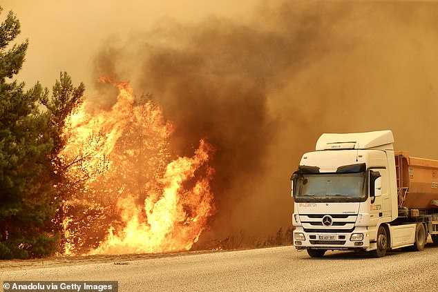 More European tourism destinations are hit by wildfires as villages are evacuated on top Greek holiday island and France battles flare ups in 40C heat