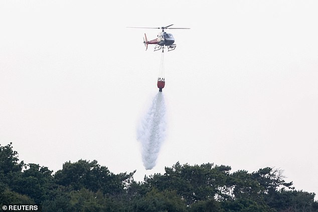 Suffolk wildfire burns for third day as firefighters douse homes in water and drop thousands of litres of seawater from helicopters – as experts warn ‘area could take 25 years to recover’
