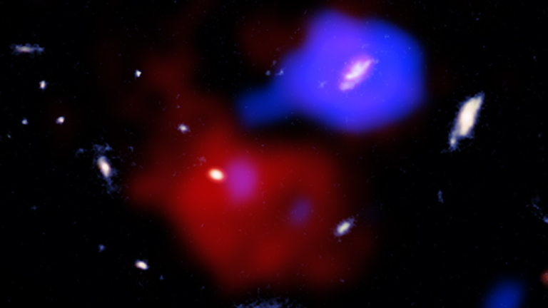NASA X-ray spacecraft looks on as early black hole stirs a cosmic pot with a galactic potato in the midst