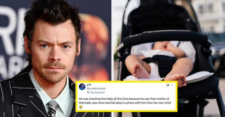 Harry Styles Literally Had To Tell A Fan To Grab Their Baby’s Stroller As It Rolled Into Oncoming Traffic While She Rushed Over To Ask For A Selfie