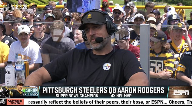 Aaron Rodgers takes aim at ‘gutless’ ESPN (while live on ESPN!) for failing to cover Mike Vrabel-Dianna Russini affair scandal