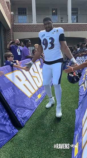 Ravens star Calais Campbell is seen for the first time at practice in the wake of his mom’s brutal murder… while his jailed brother awaits trial
